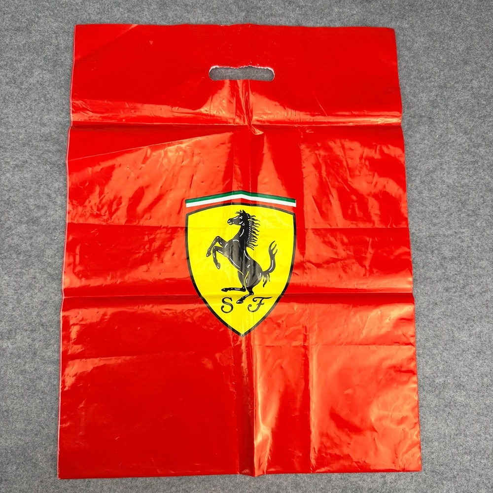 Ferrari Scuderia Red Plastic Shopping Gift Bag Shield Logo Die Cut Handle Large